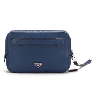 Prada Saffiano Leather Zippered Travel Organizer Blue & Burgundy